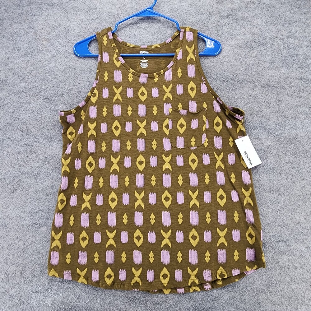 Sonoma Shirt Womens Large High Neck Pocket Tank Brown
